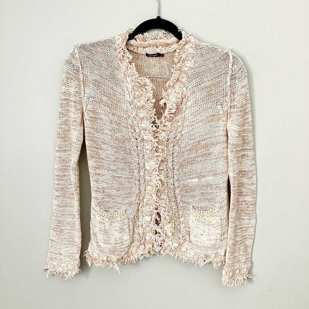 J. Mclaughlin fringe cotton cardigan sweater size small
